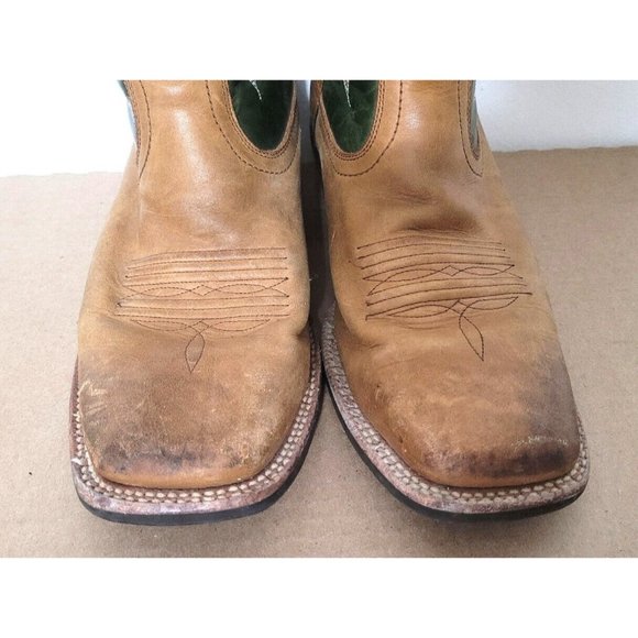 Ariat Brown Green Leather Cowboy Western Boots Mens Size 10.5 Square Toe Rodeo - Picture 8 of 10